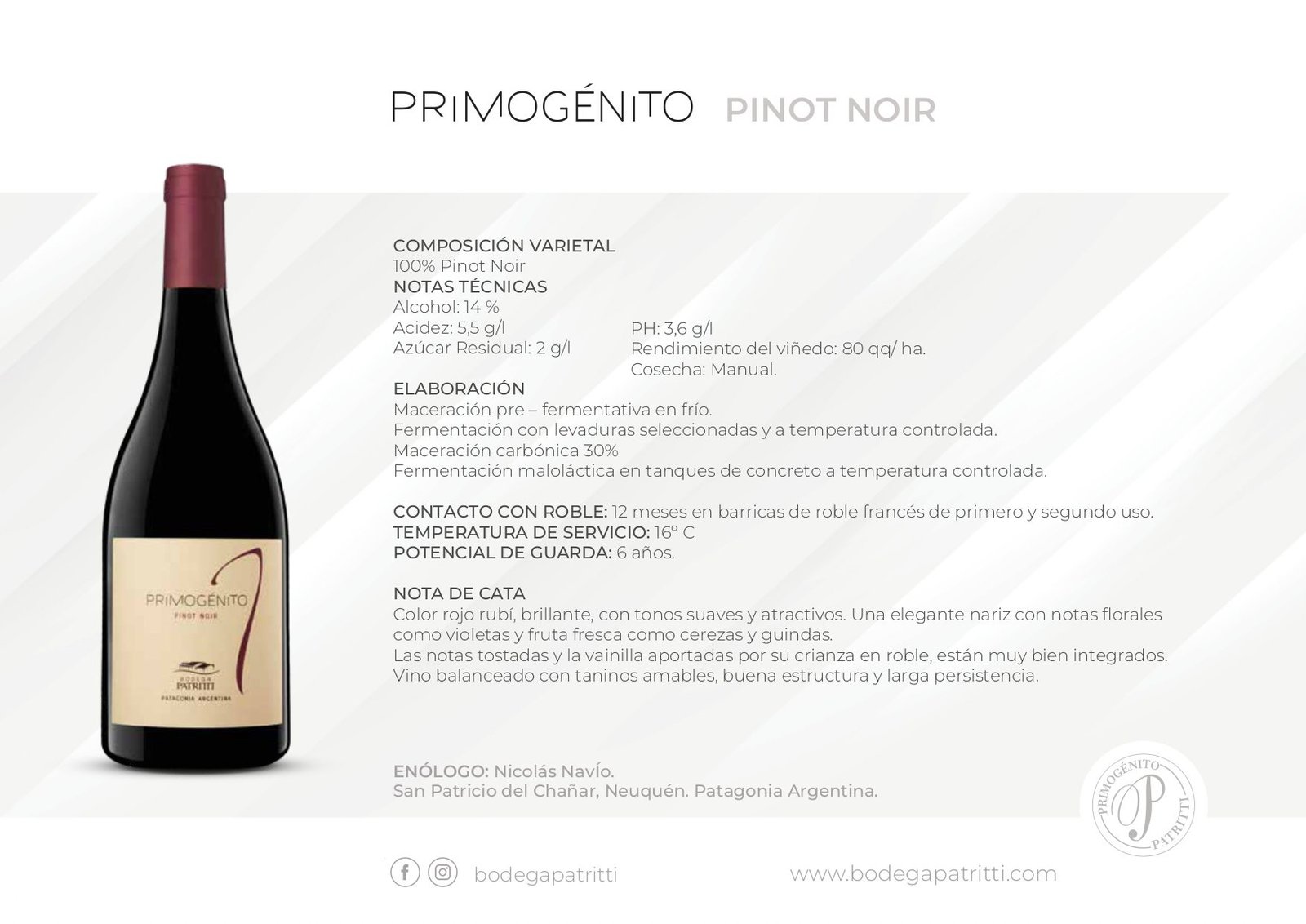 Patritti Primogénito Pinot Noir - Imagen 2