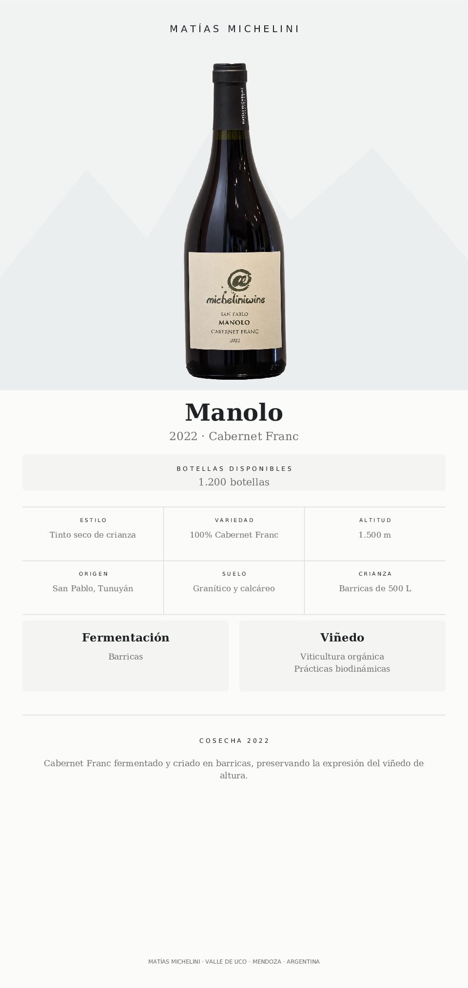 Matías Michelini Manolo Cabernet Franc San Pablo 2022 - Imagen 2